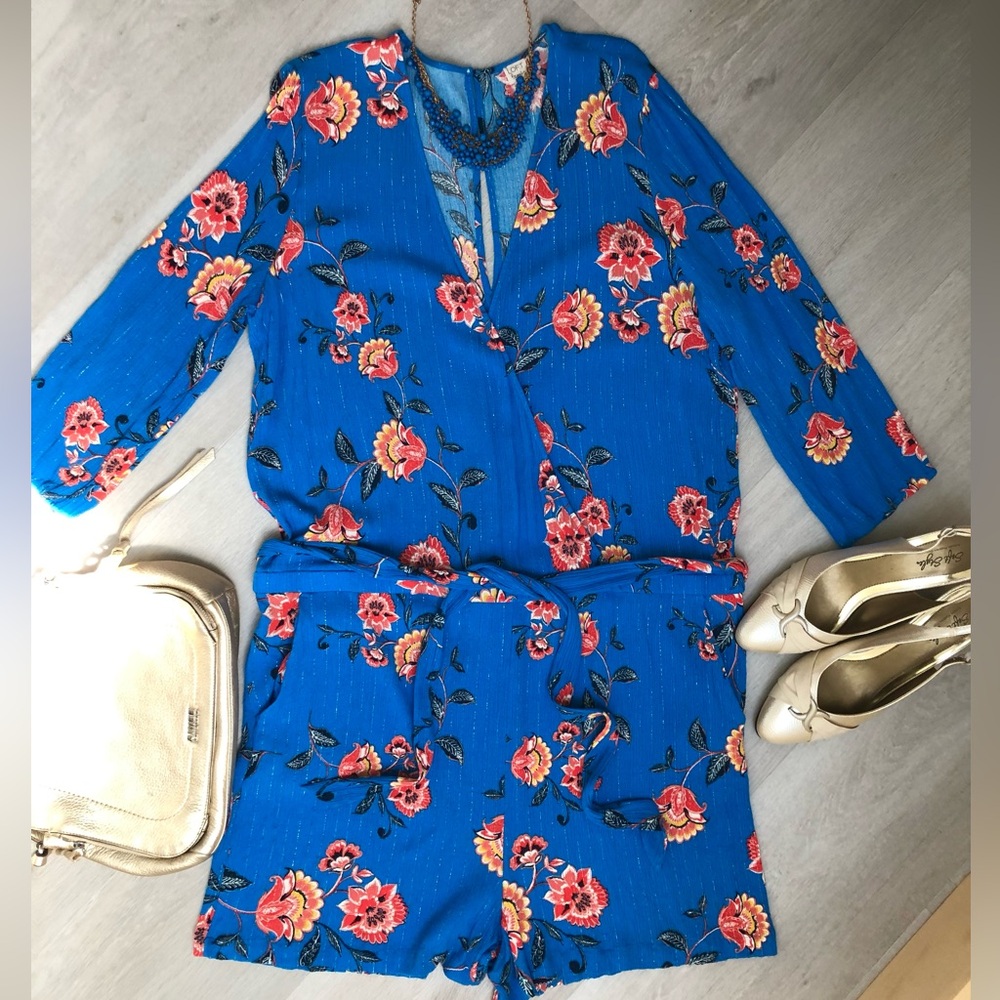 💙LOFT Beach Floral Flattering Shimmer Summer Romper Plus Size 2X
